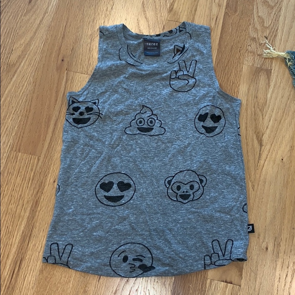 grey shirt with mesh logos